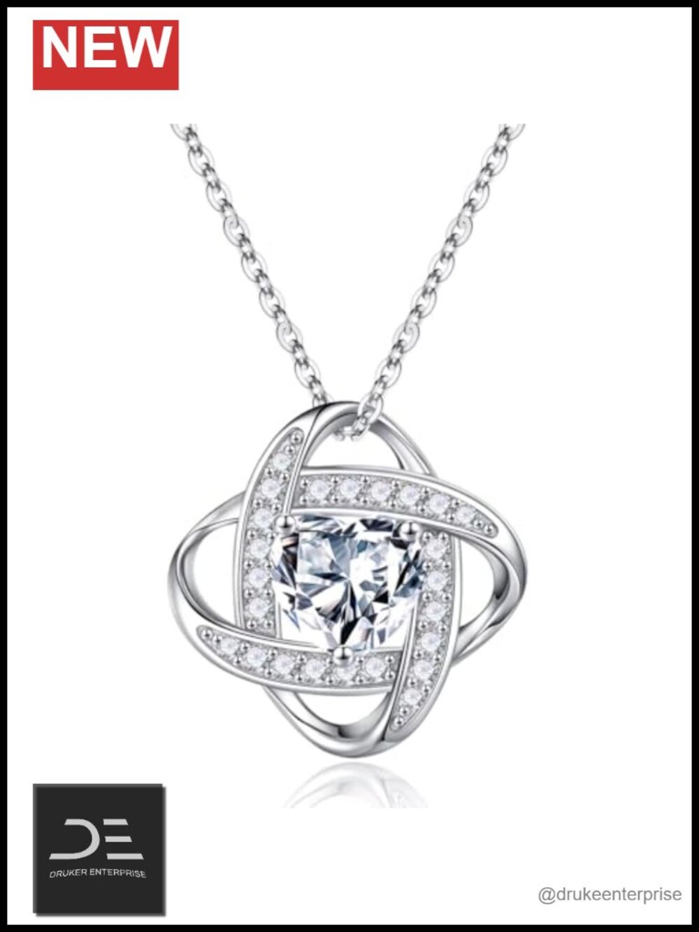 Love Knot Birthstone Pendant Necklace 925 Sterling Silver White Gold Plated